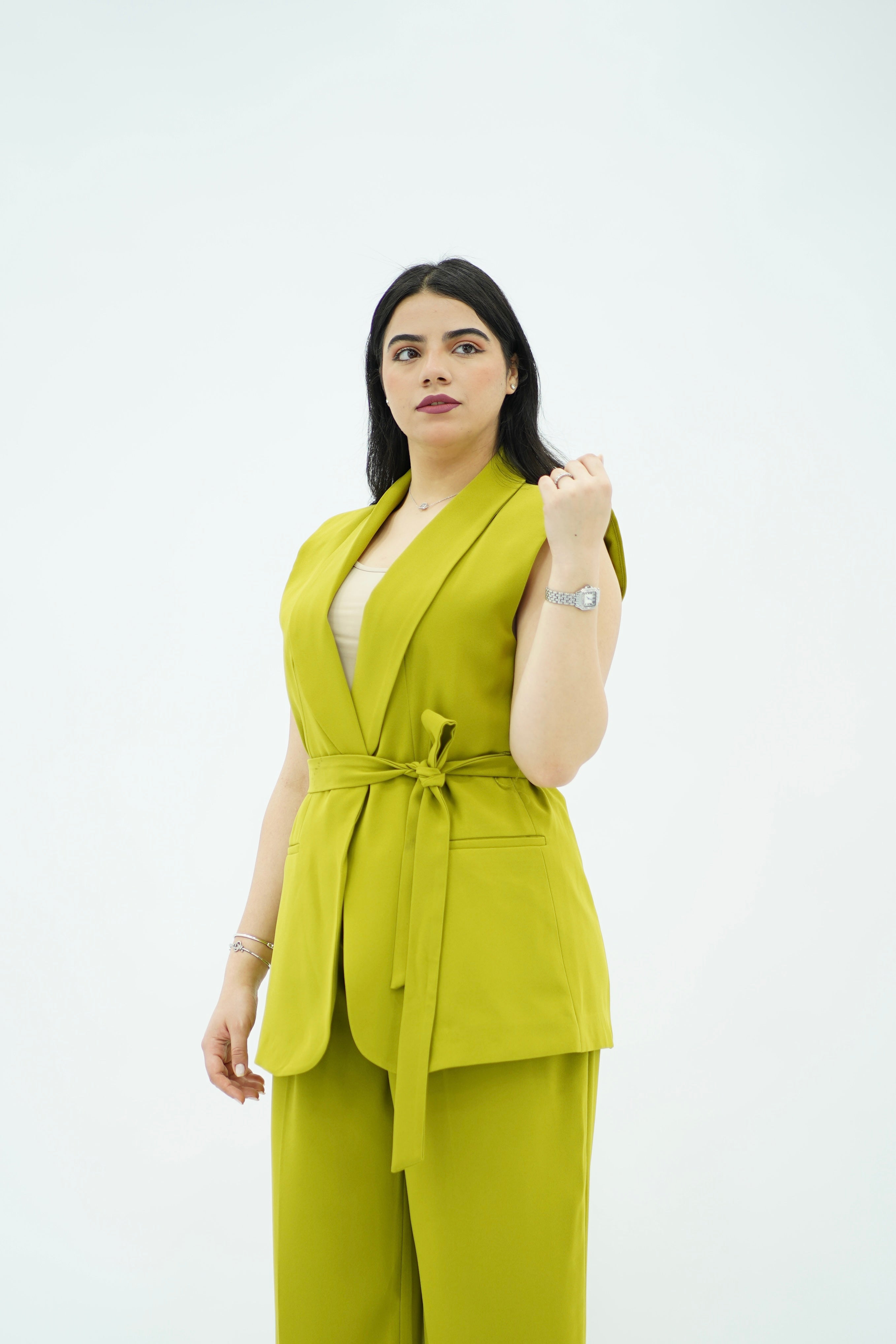 Gilet sans manches ceinturé – vert citron