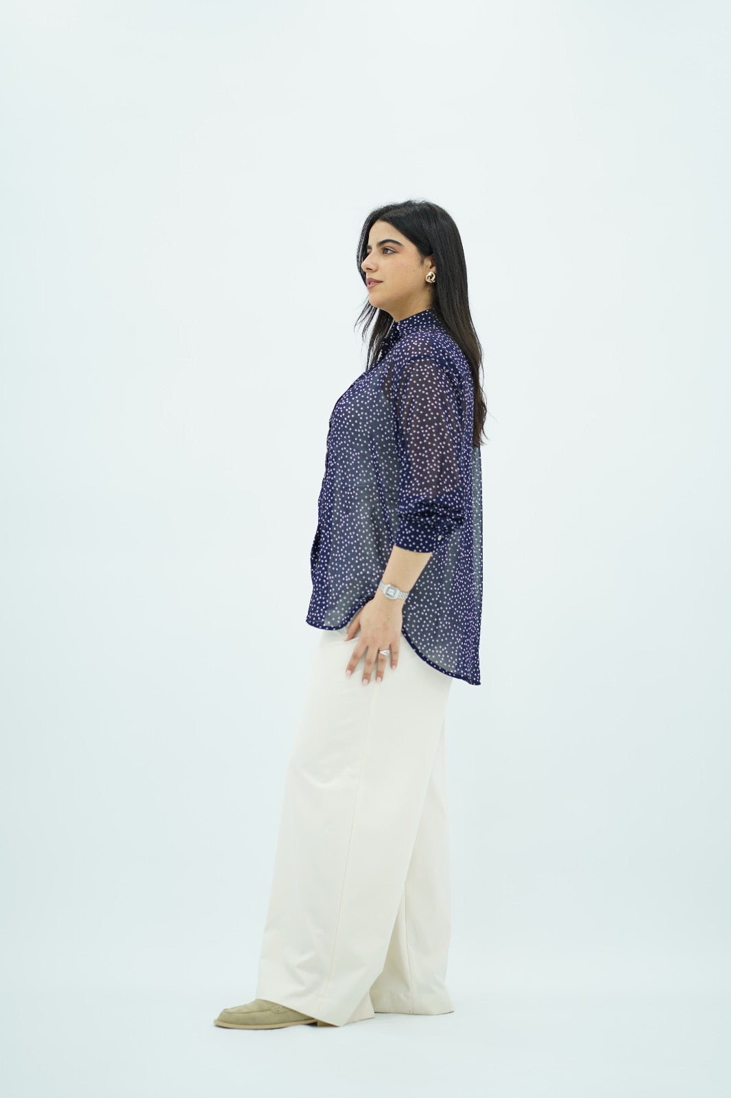 Chemise Bleu à pois en Mousseline