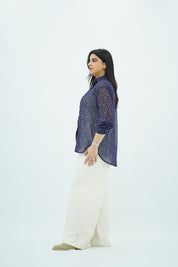 Chemise Bleu à pois en Mousseline