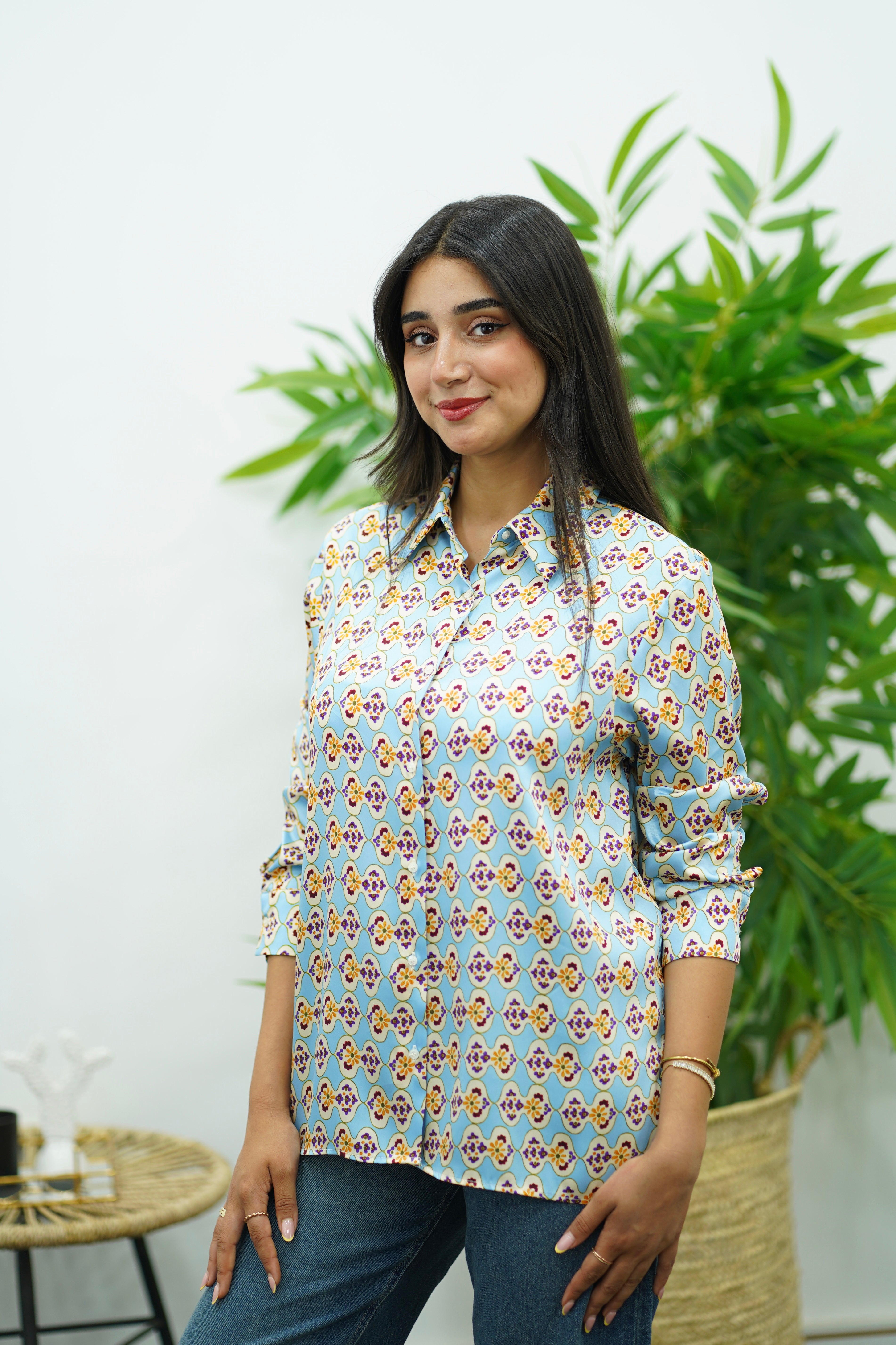 Chemise bleu ciel imprimé