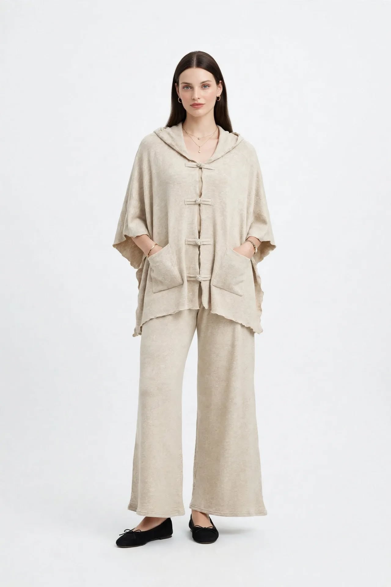 Ensemble Cape et Pantalon Large en Maille