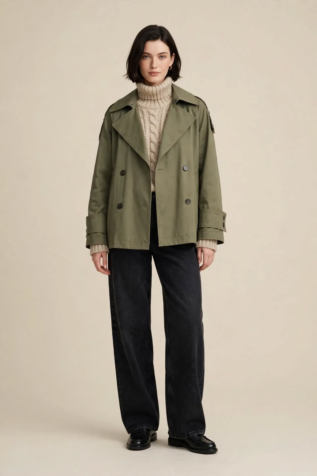 Trench Courte Vert Olive – Double Boutonnage