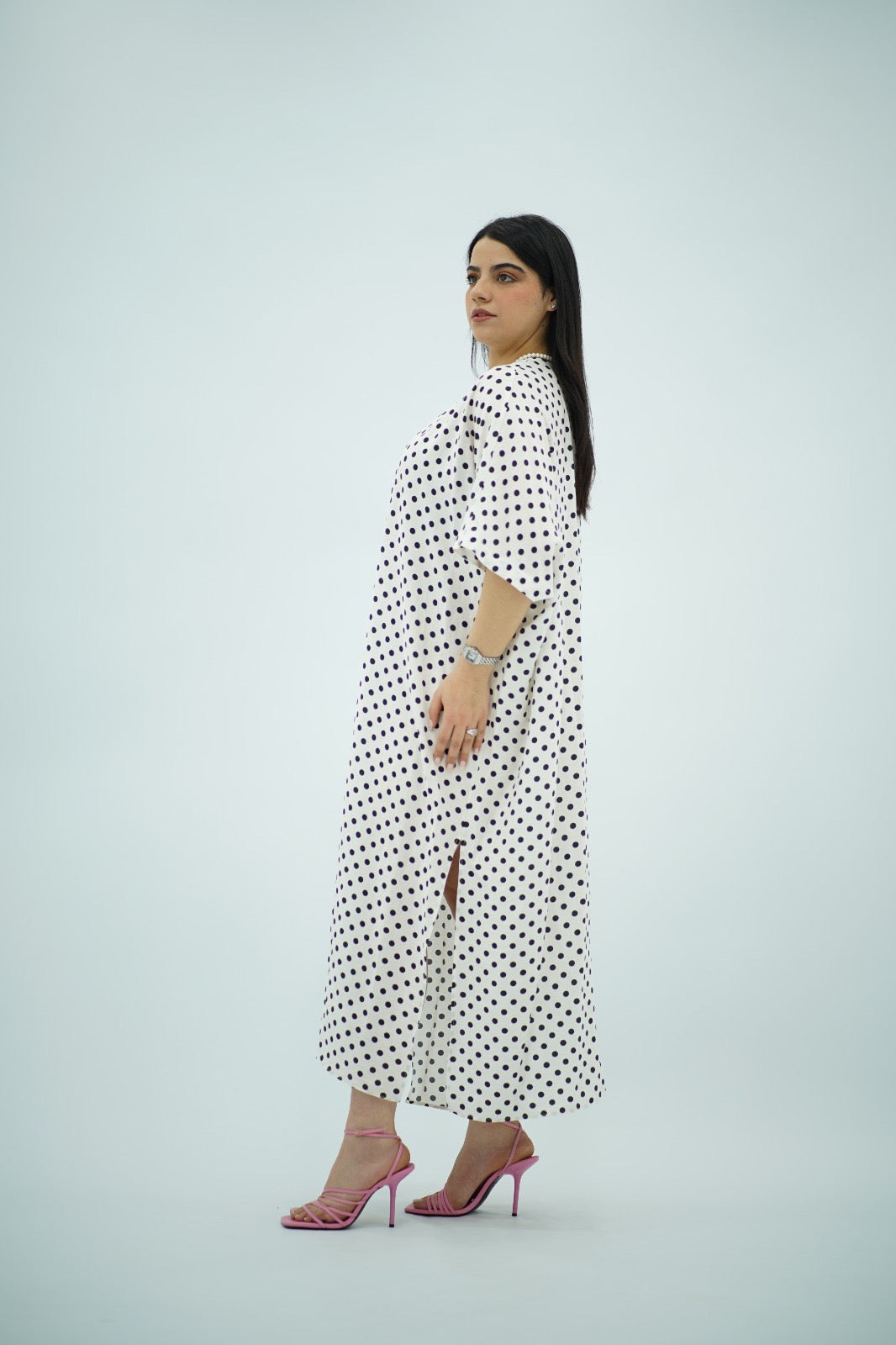 Robe Gandoura Blanche à Pois Noirs