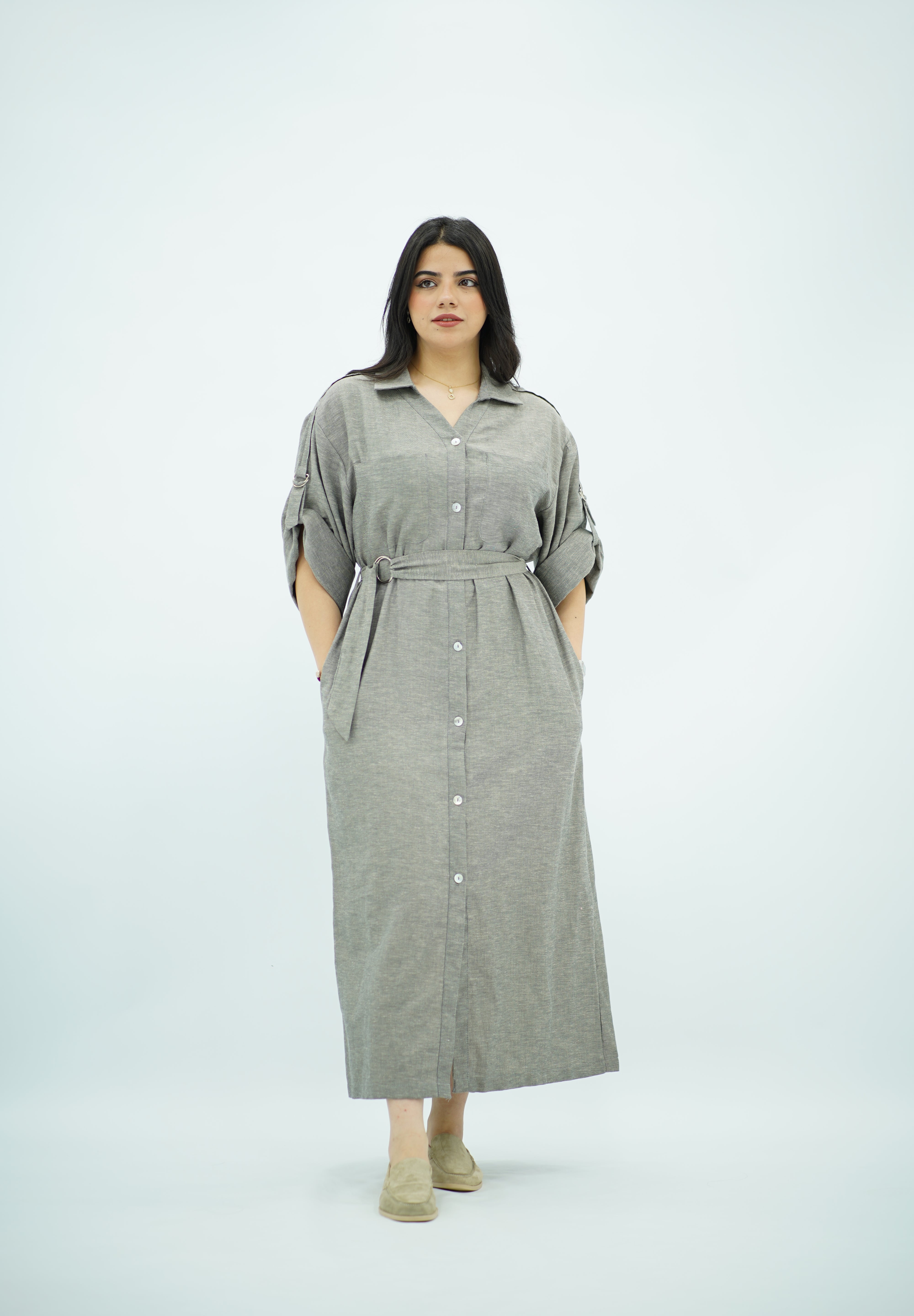 Robe Gris Longue En lin