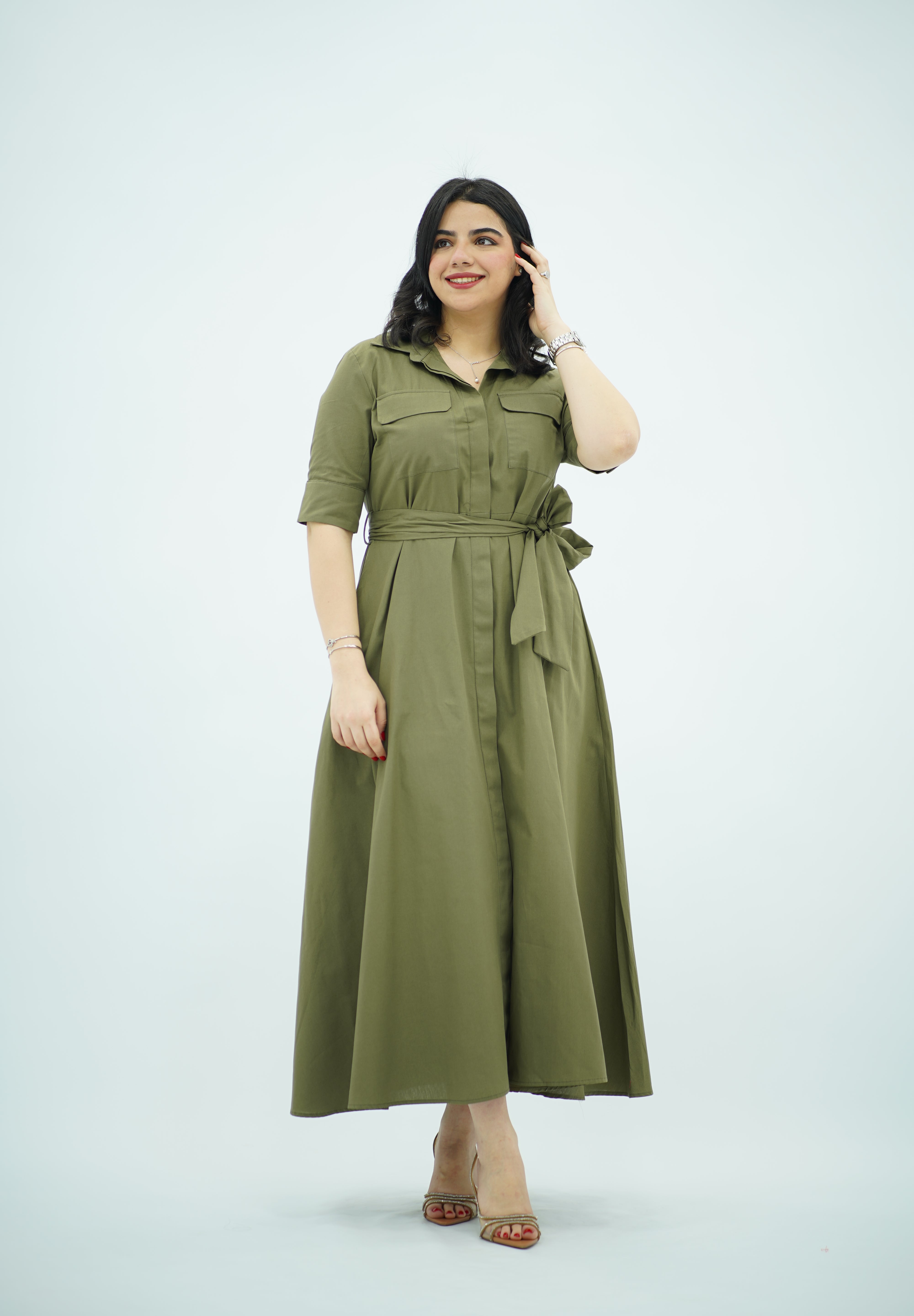 Robe en popeline Vert Kaki