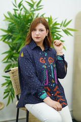 Chemise oversize à motif bleu nuit