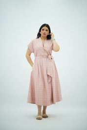 Robe Midi Vichy Rose et Beige
