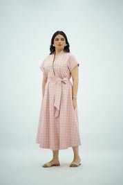 Robe Midi Vichy Rose et Beige