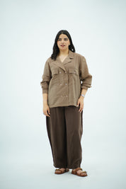 Chemise Fluide à Poches – Marron rayé