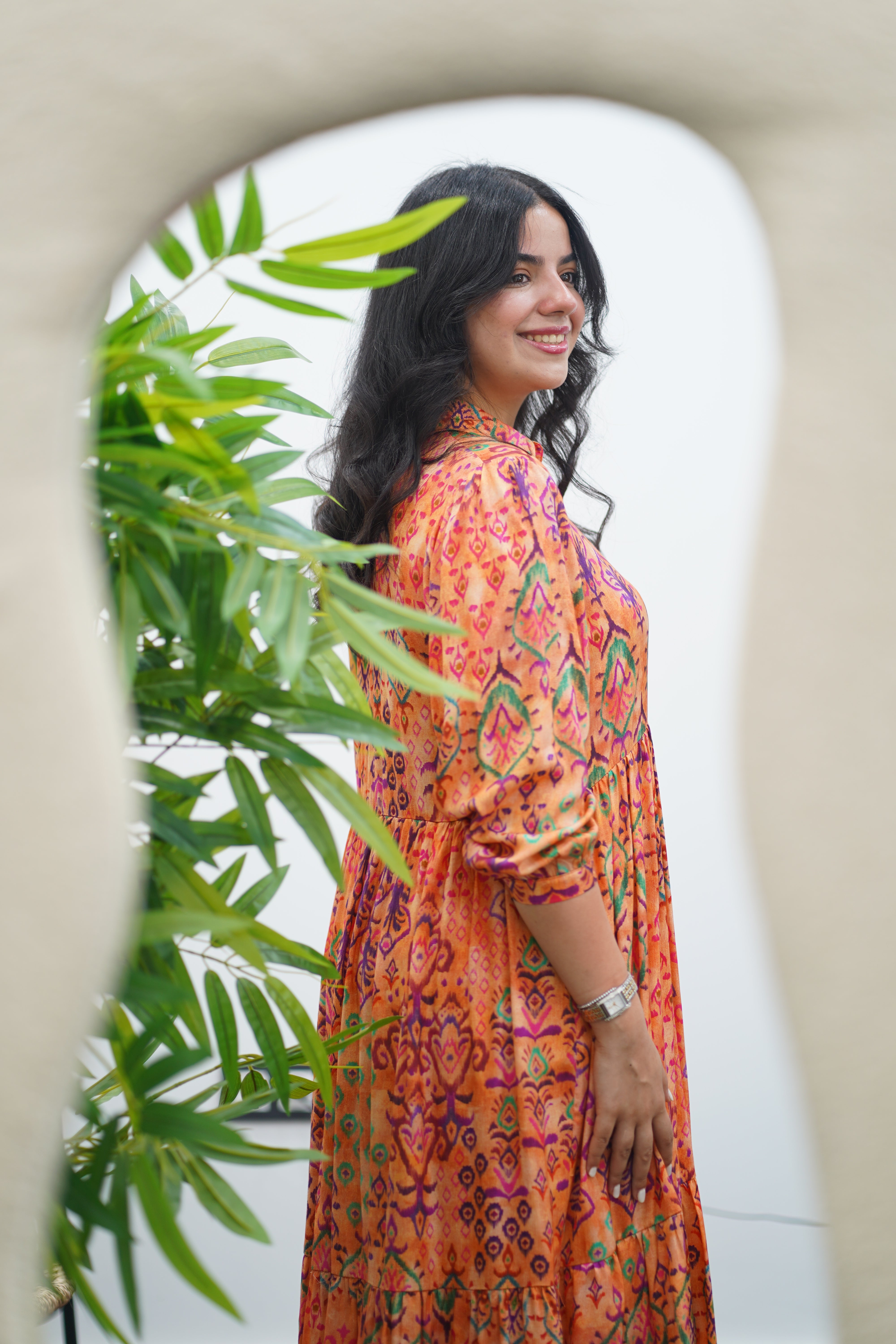 Robe longue à imprimé ethnique multicolore