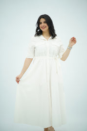 Robe Blanche chemise midi ceinturée 🤍