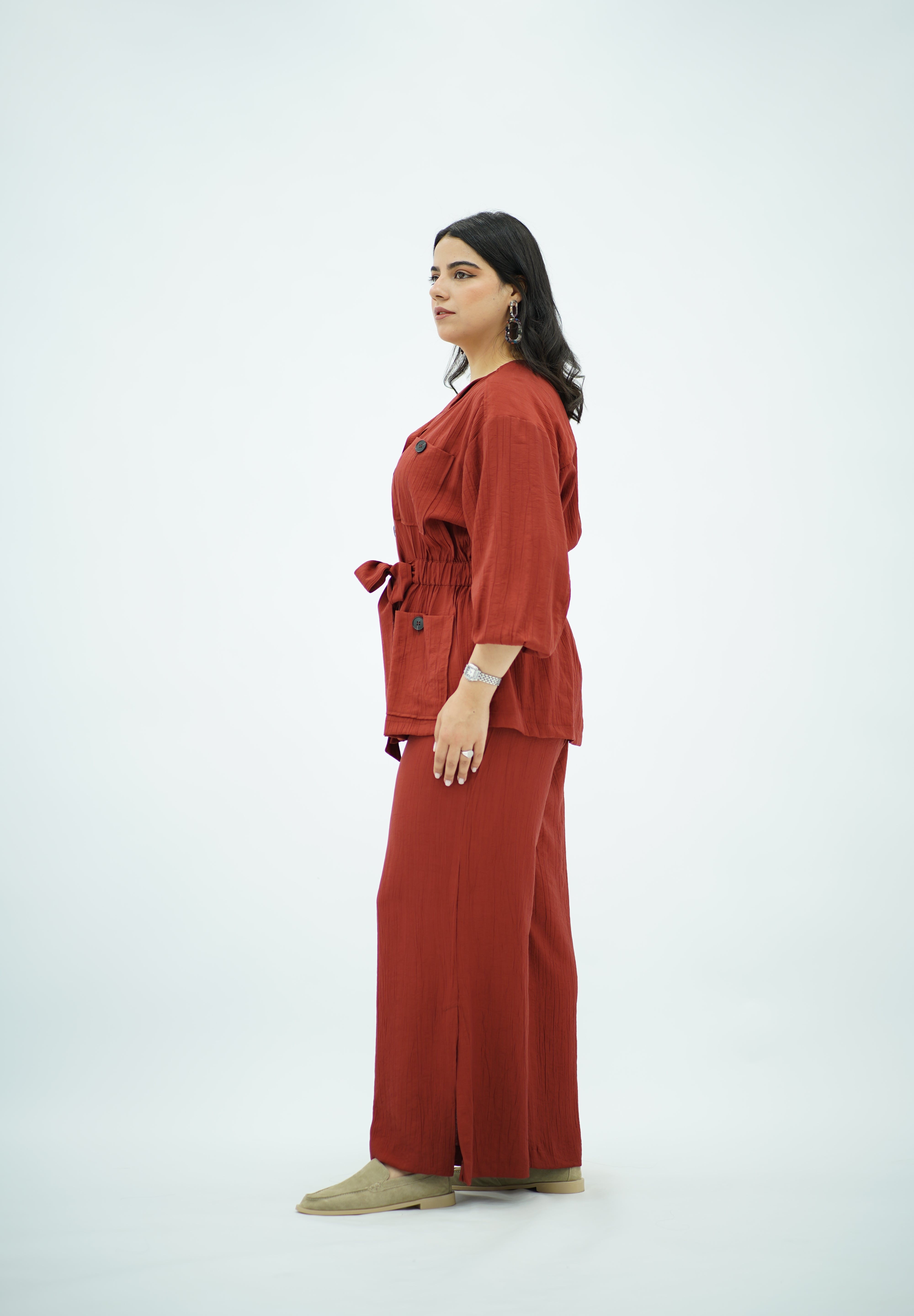 Ensemble En crêpe plissé Rouge brique