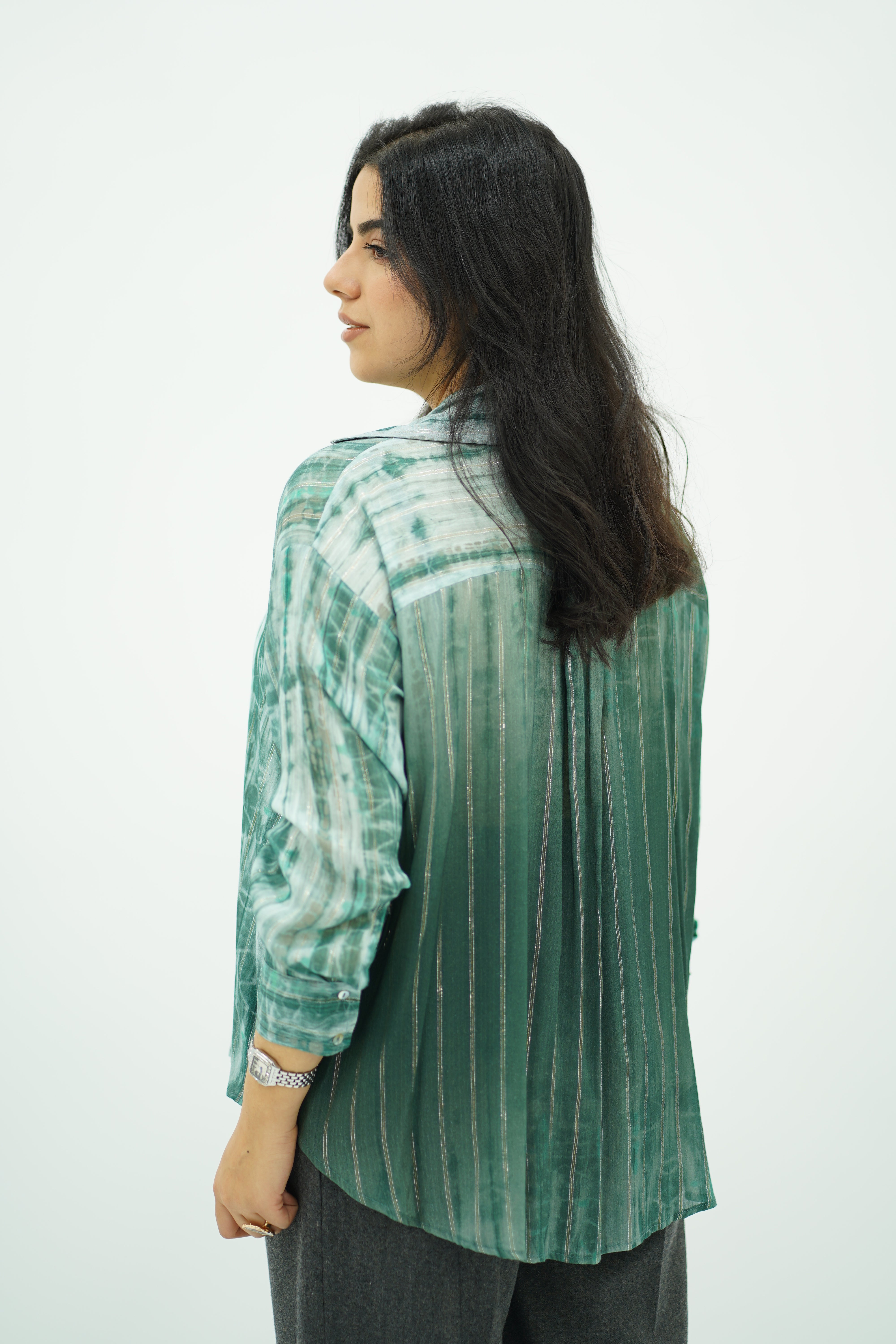 Chemise Oversize en Tie-Dye Vert et Blanc