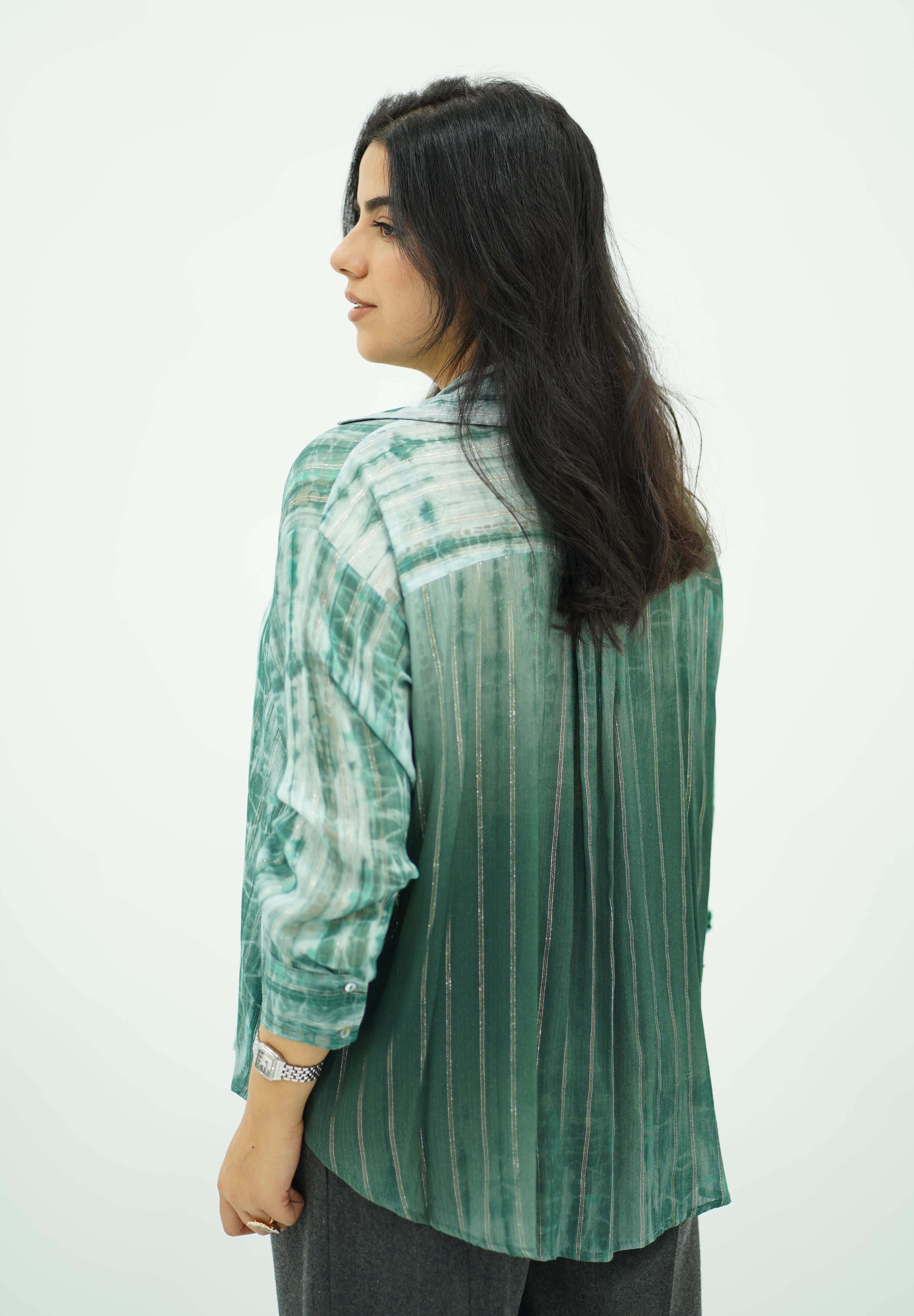Chemise Oversize en Tie-Dye Vert et Blanc