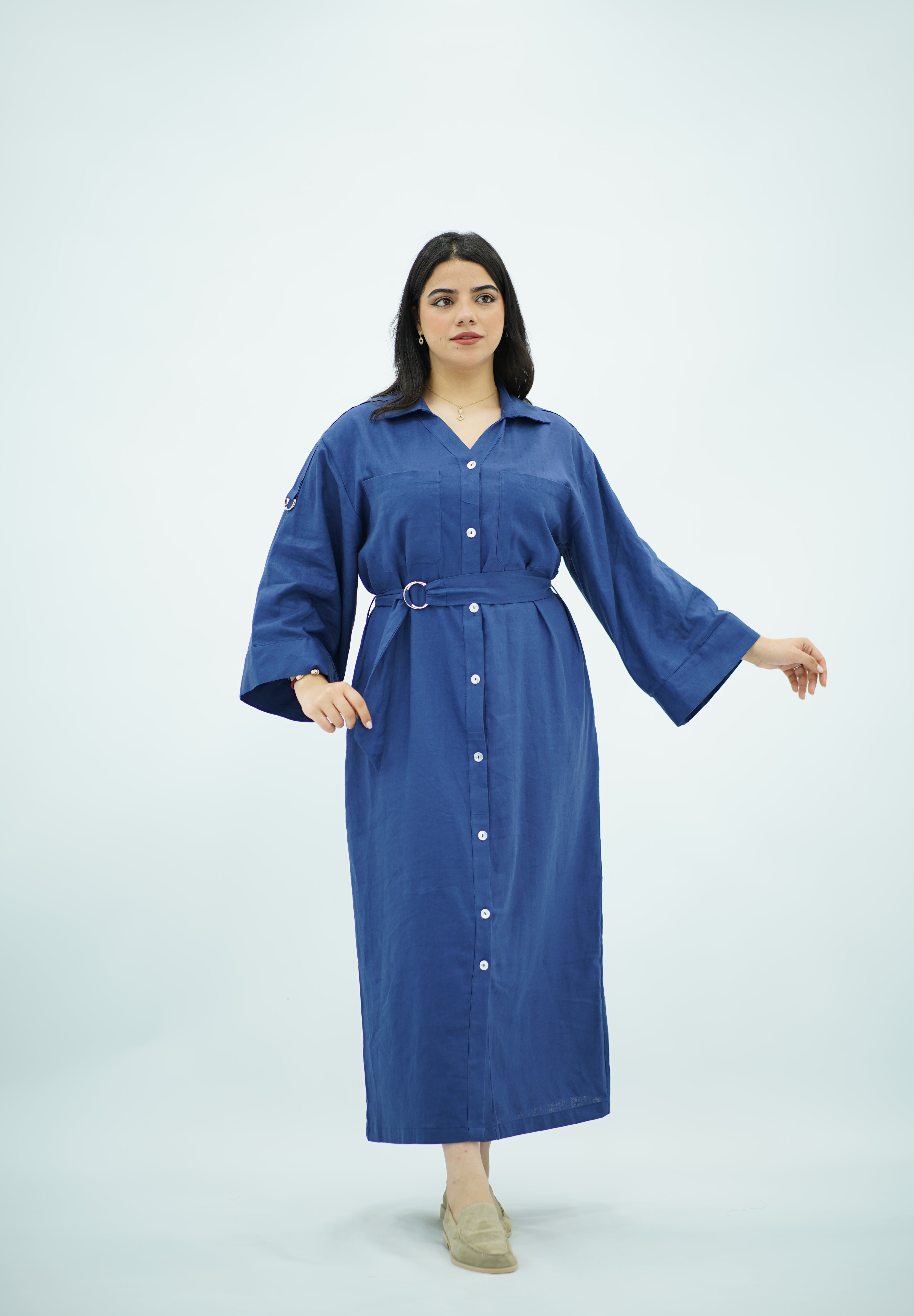 Robe En Lin Bleu indigo