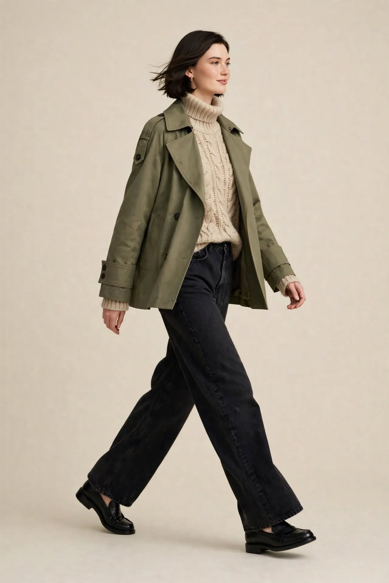Trench Courte Vert Olive – Double Boutonnage