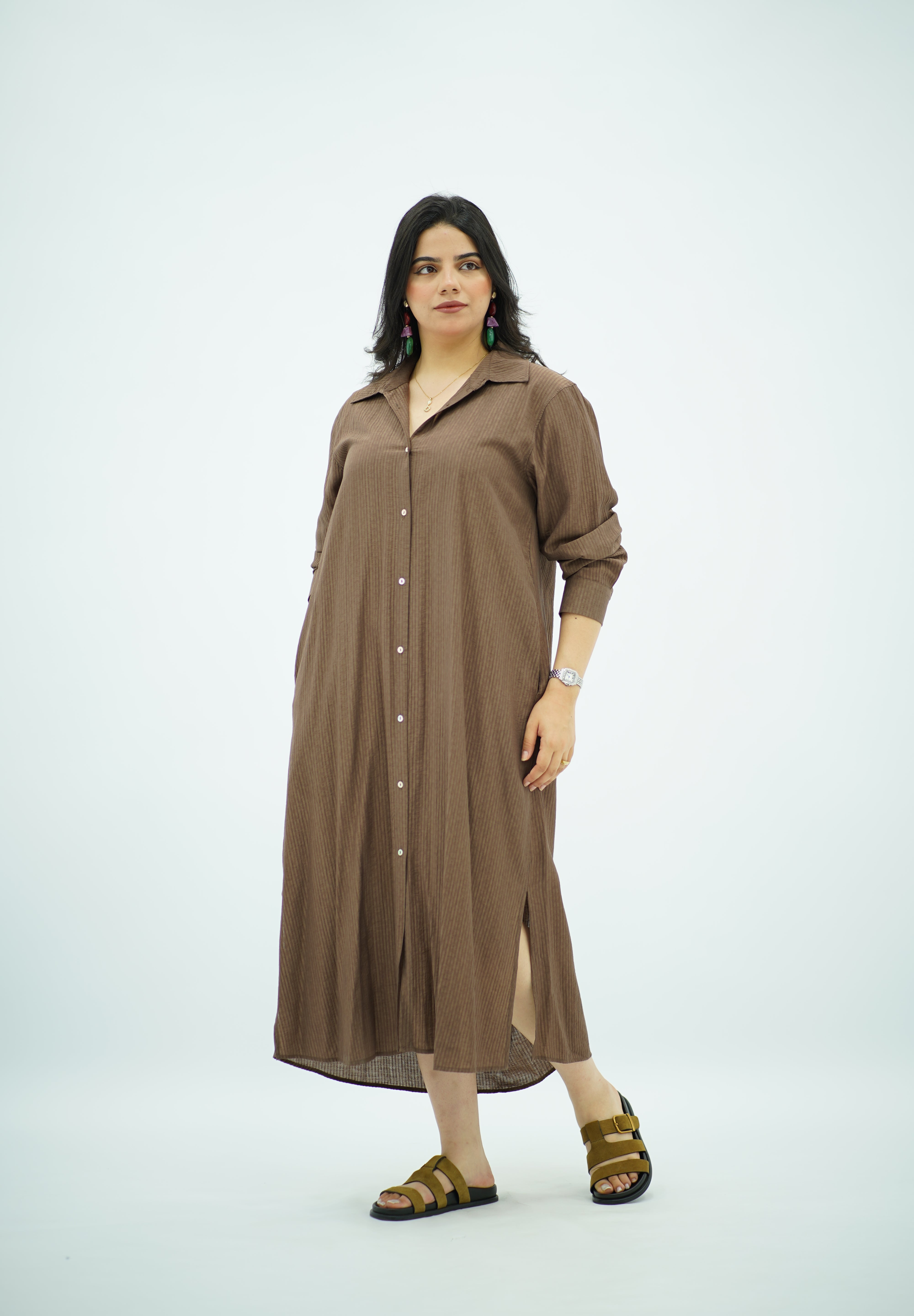 Robe chemise kaki chocolat