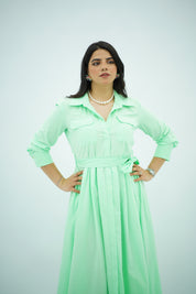 Robe Chemise Midi Ceinturée – Vert Menthe