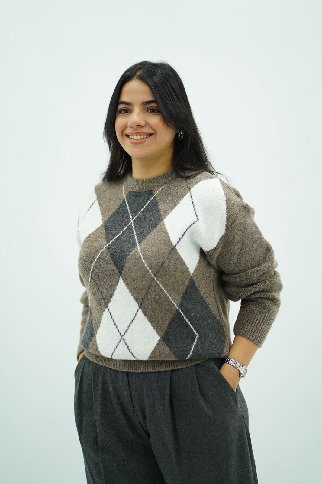 Pull à motifs losanges en maille