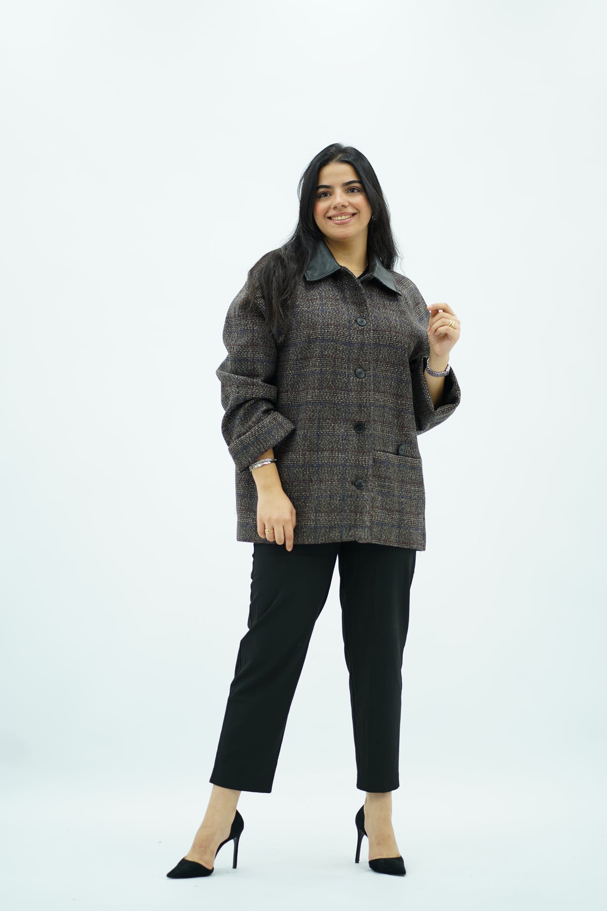 Manteau Oversize Col Cuir