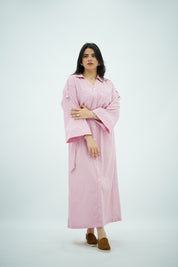Robe-chemise longue rayée rose