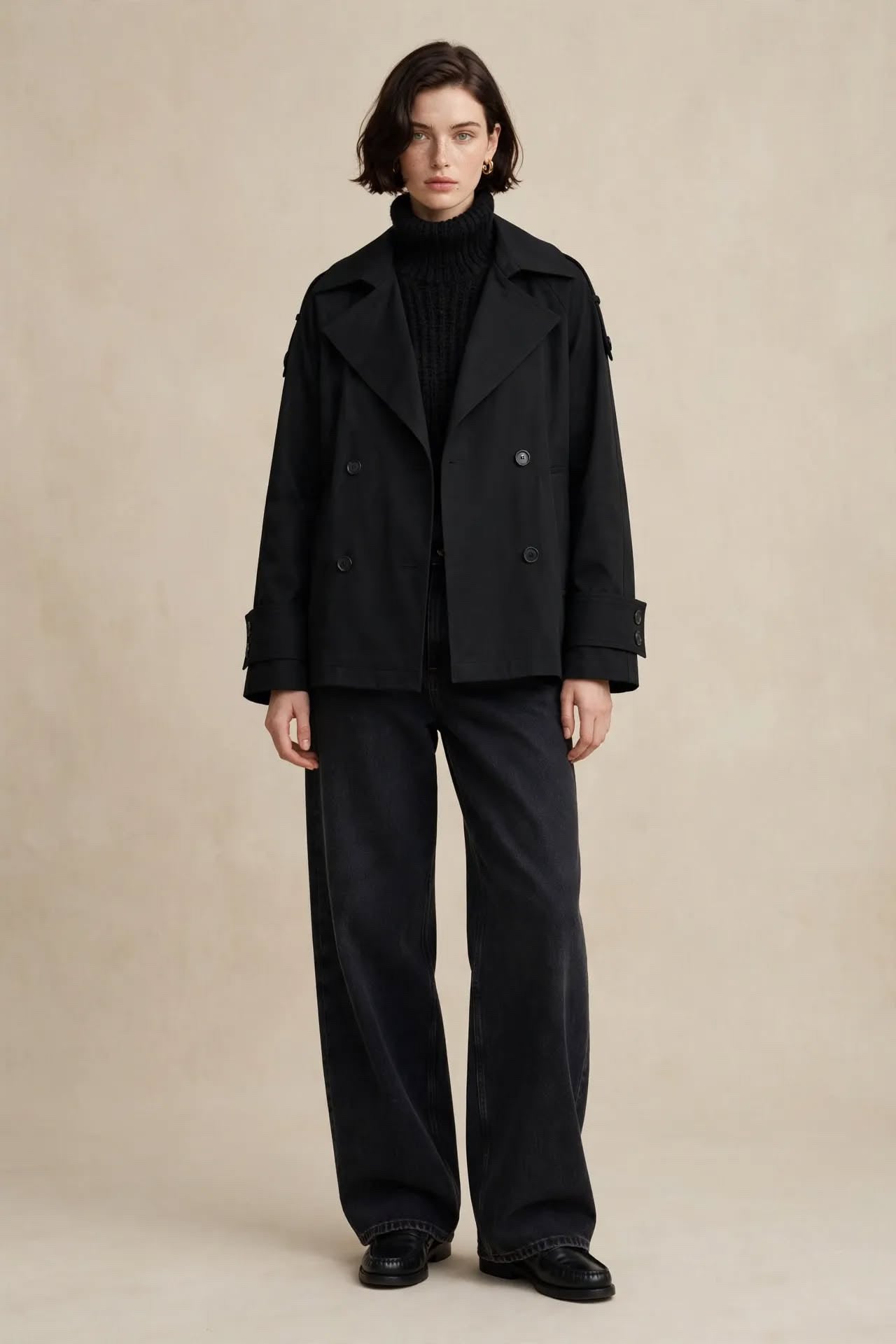 Trench Courte Noir  – Double Boutonnage