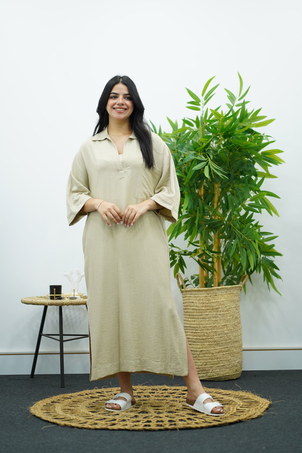 Robe Gandoura en crêpe - Beige