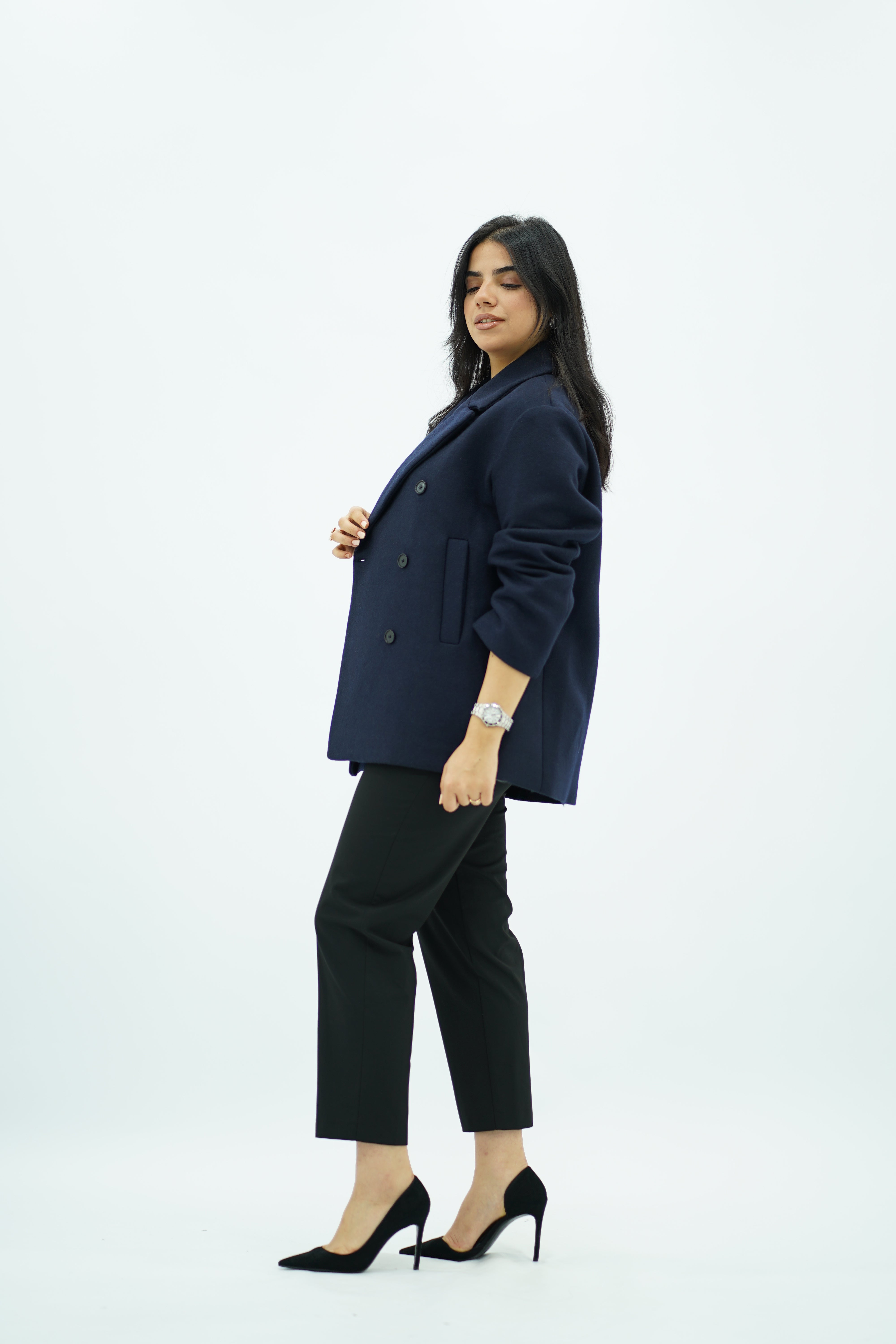 Manteau court à double boutonnage - bleu nuit