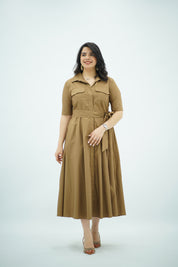 Robe midi Camel en Popeline