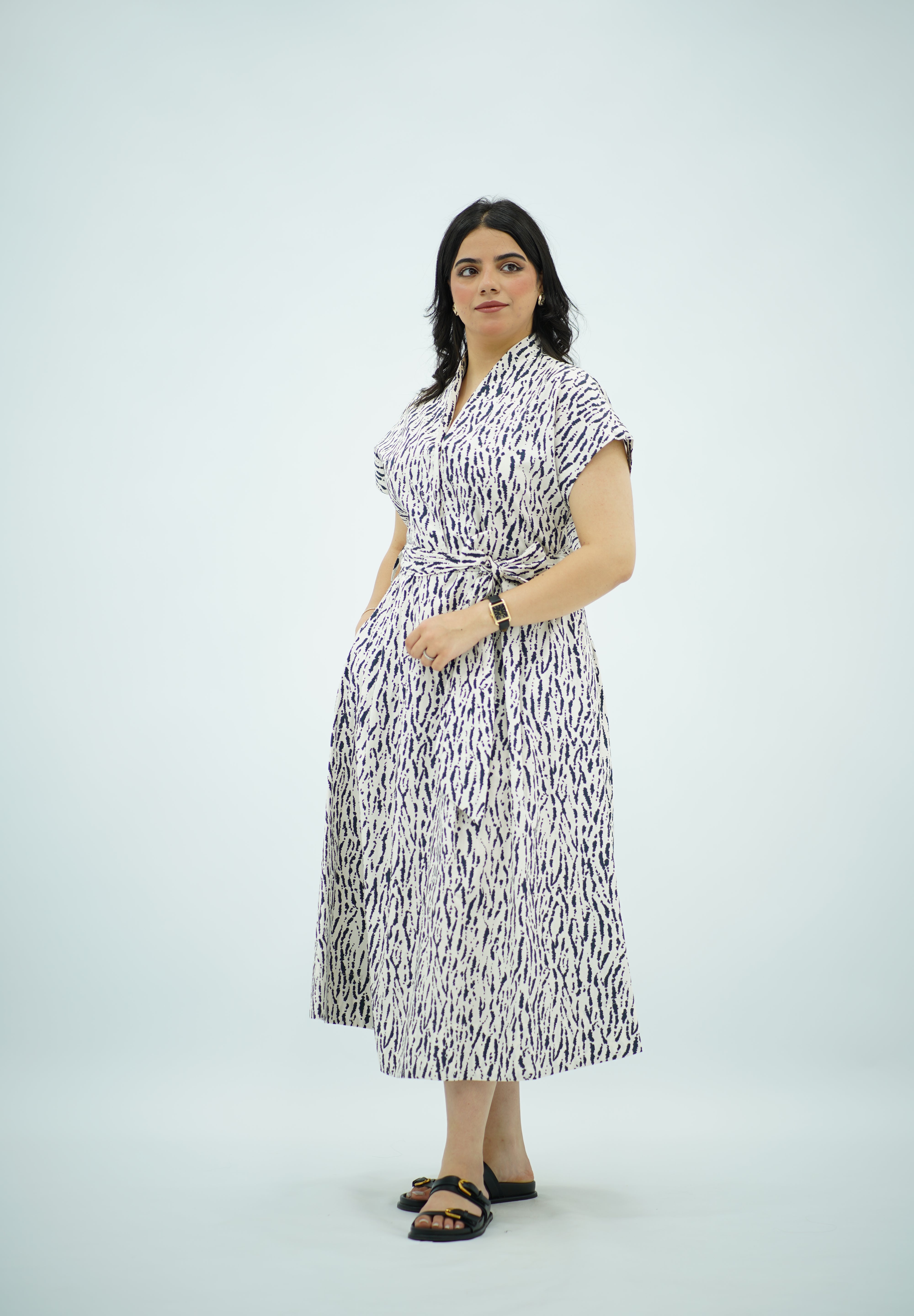 Robe midi imprimée avec ceinture