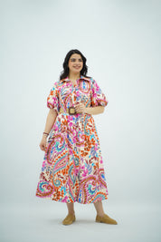 Robe ceinturé en Popeline Imprimée
