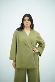 Ensemble Croisé en lin Vert olive