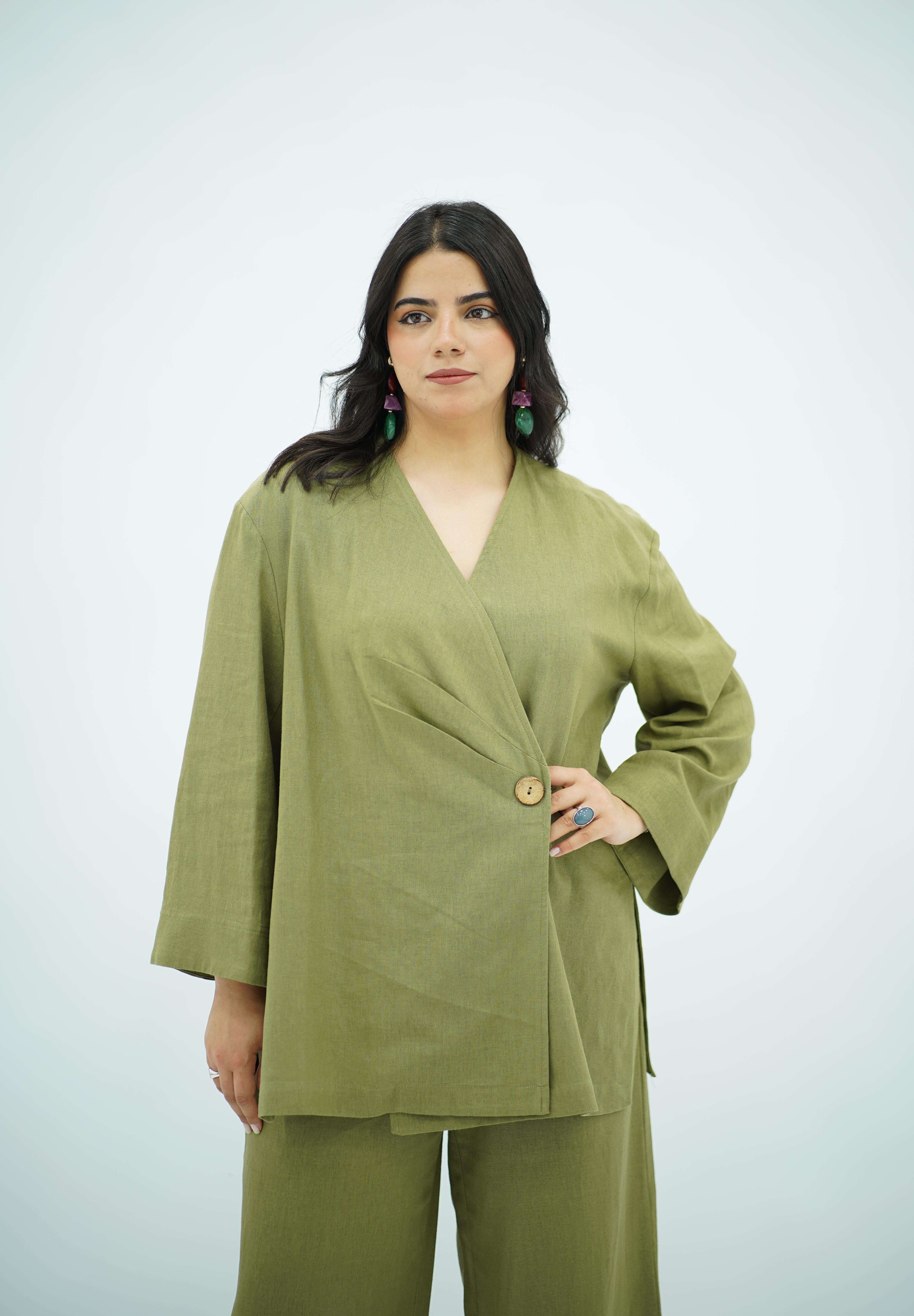 Ensemble Croisé en lin Vert olive