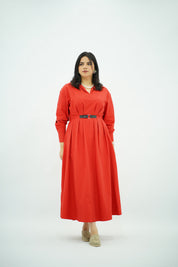 Robe En popeline ceinturé Rouge