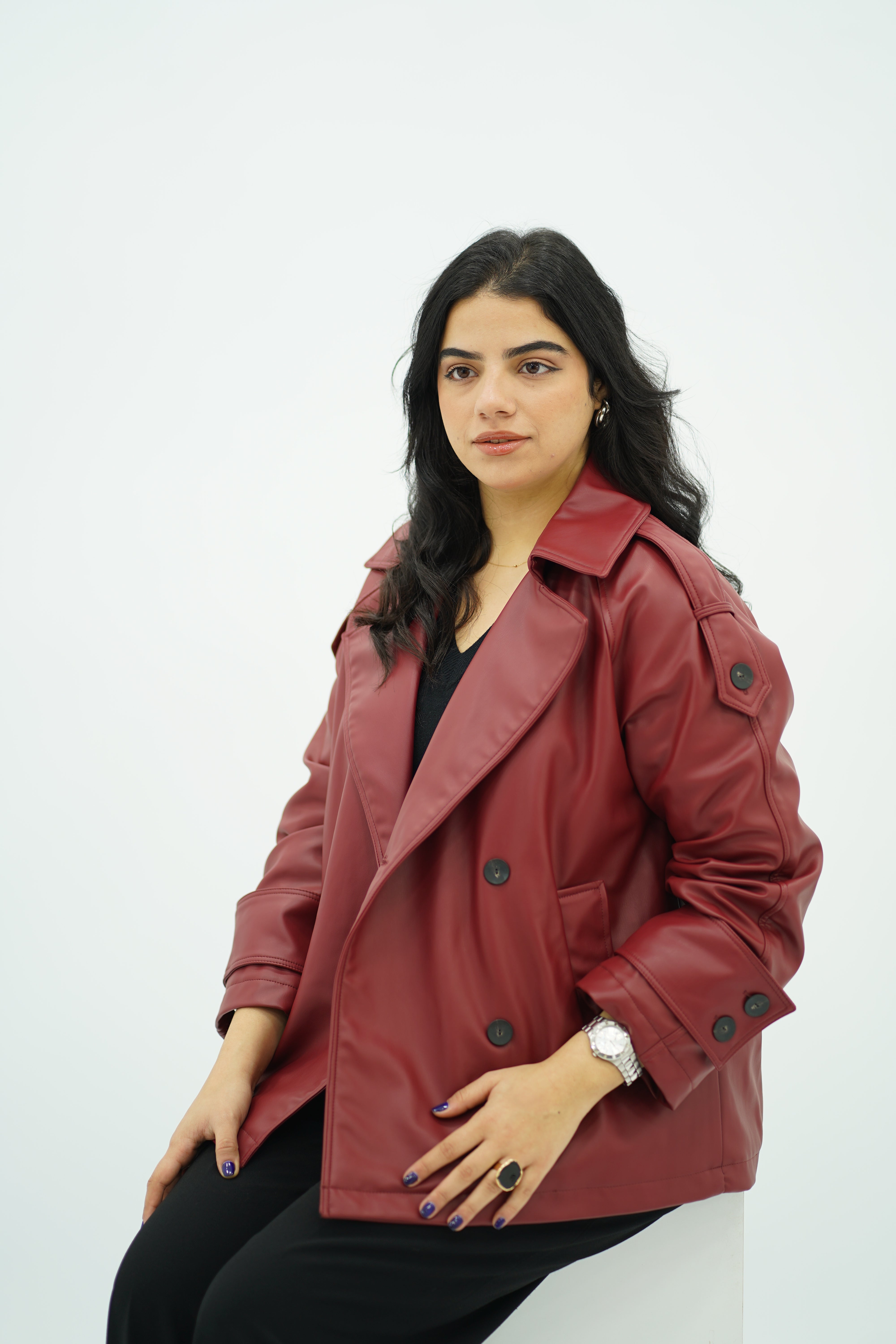 Trench Court en Similicuir Bordeau