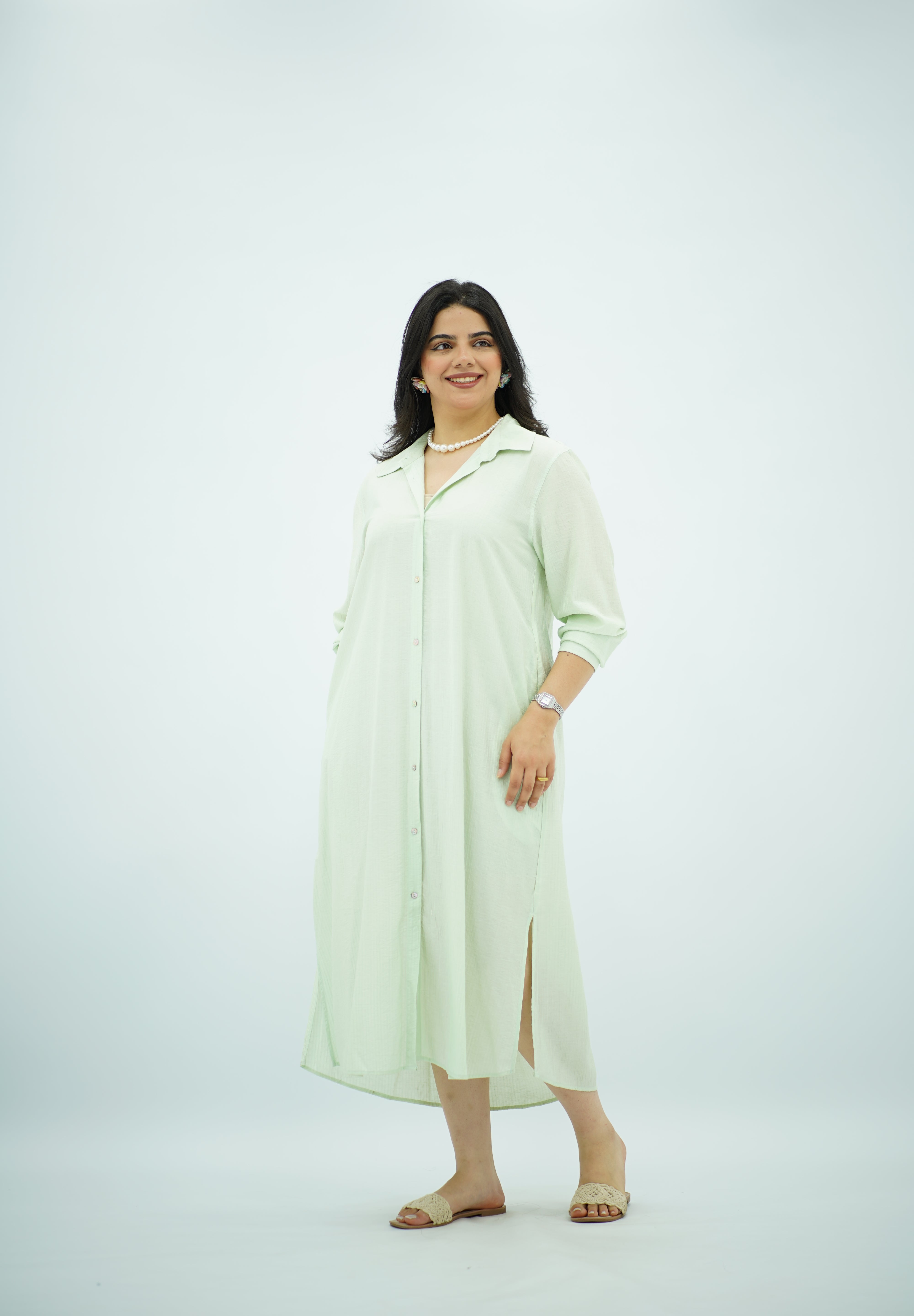 Robe chemise fluide vert eau