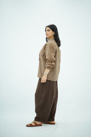 Chemise Fluide à Poches – Marron rayé