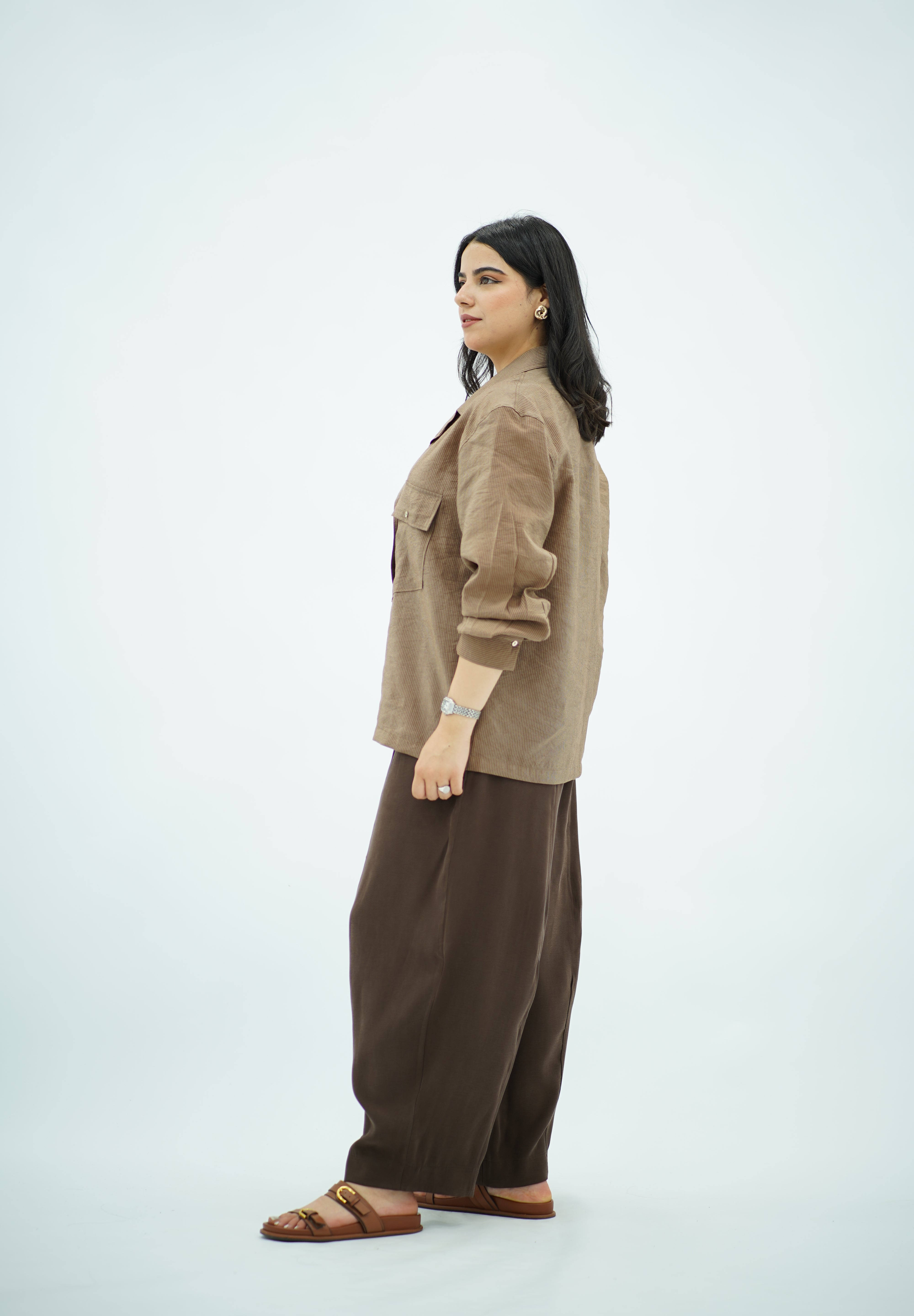 Chemise Fluide à Poches – Marron rayé