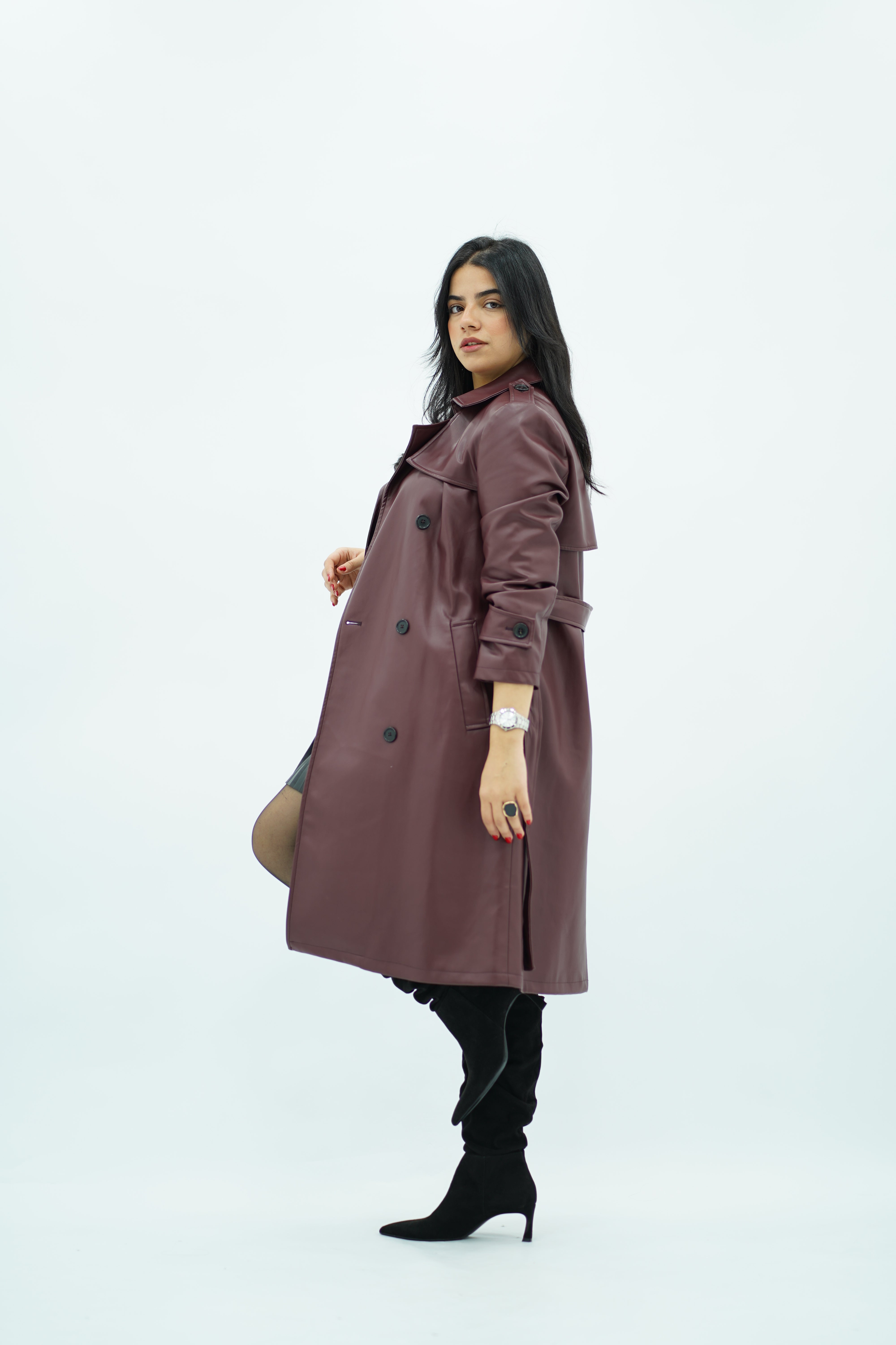 Trench coat Bordeaux en similicuir
