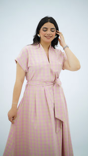 Robe Midi Vichy Rose et Beige