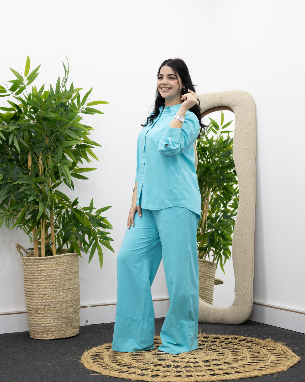 Ensemble en Lin- Turquoise