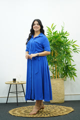 Robe Bleu En crêpe