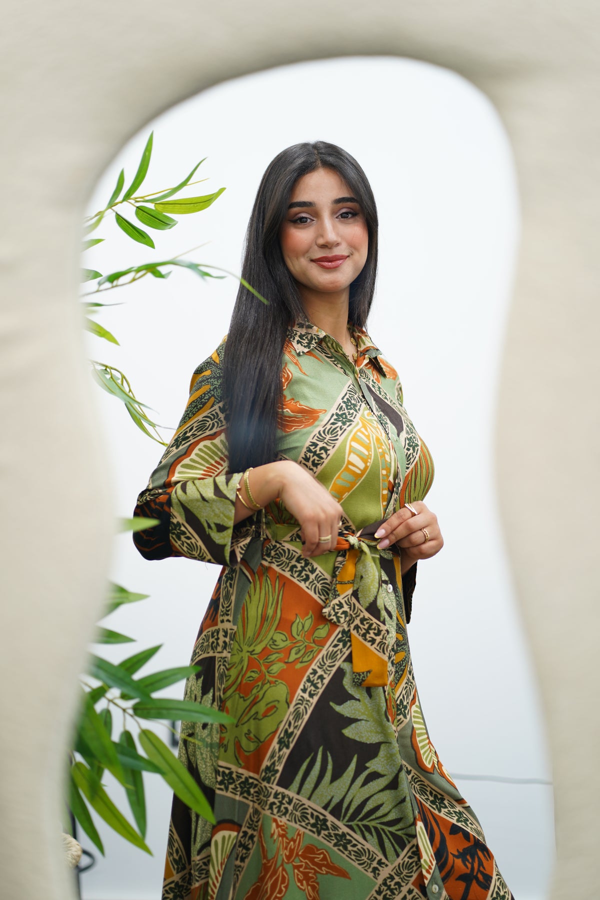 Robe longue à imprimé tropical