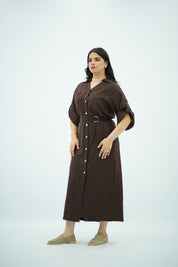 Robe Chemise en lin Longue – Marron