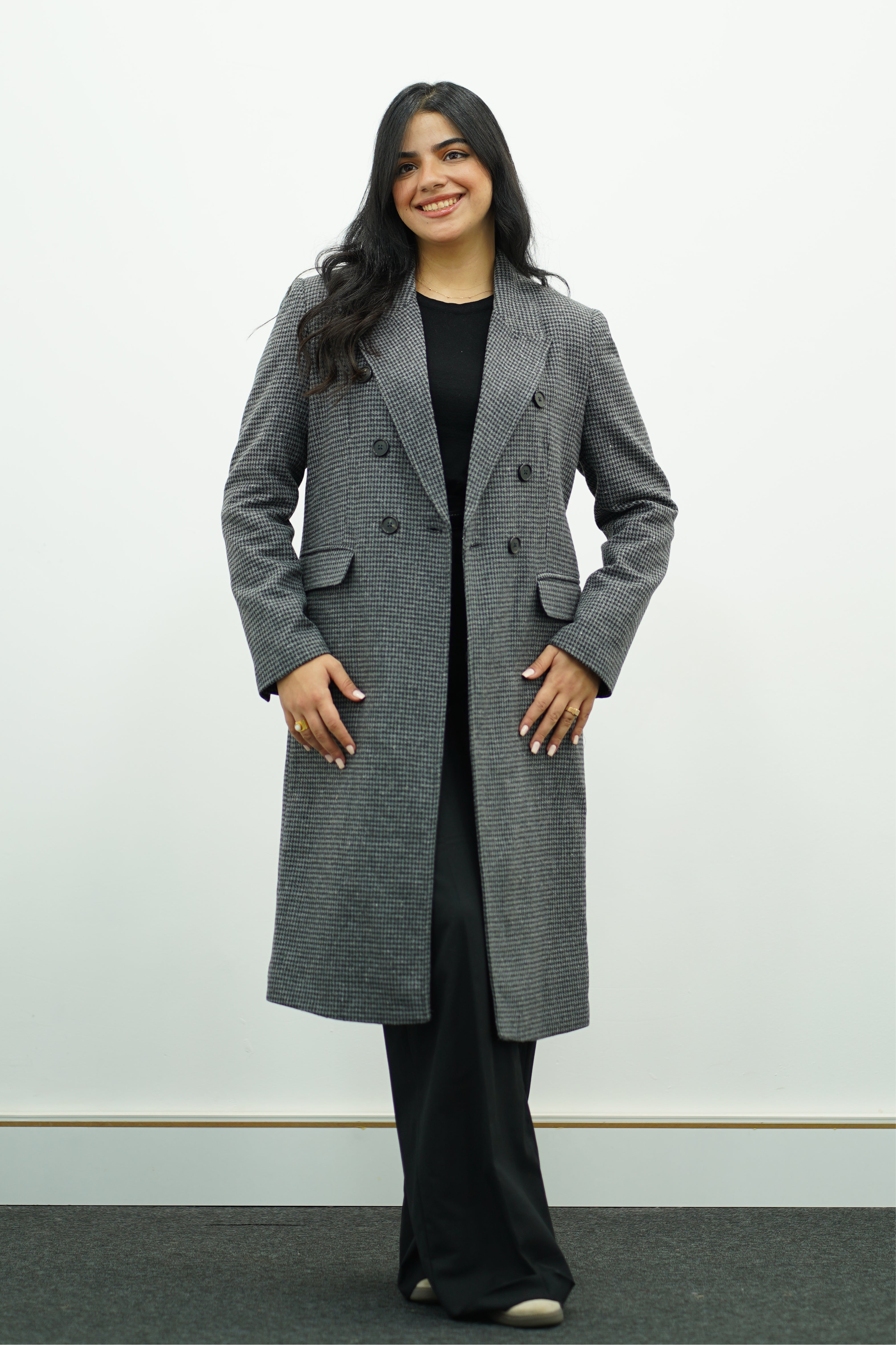 Manteau à carreaux pied-de-poule Gris