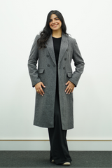 Manteau à carreaux pied-de-poule Gris