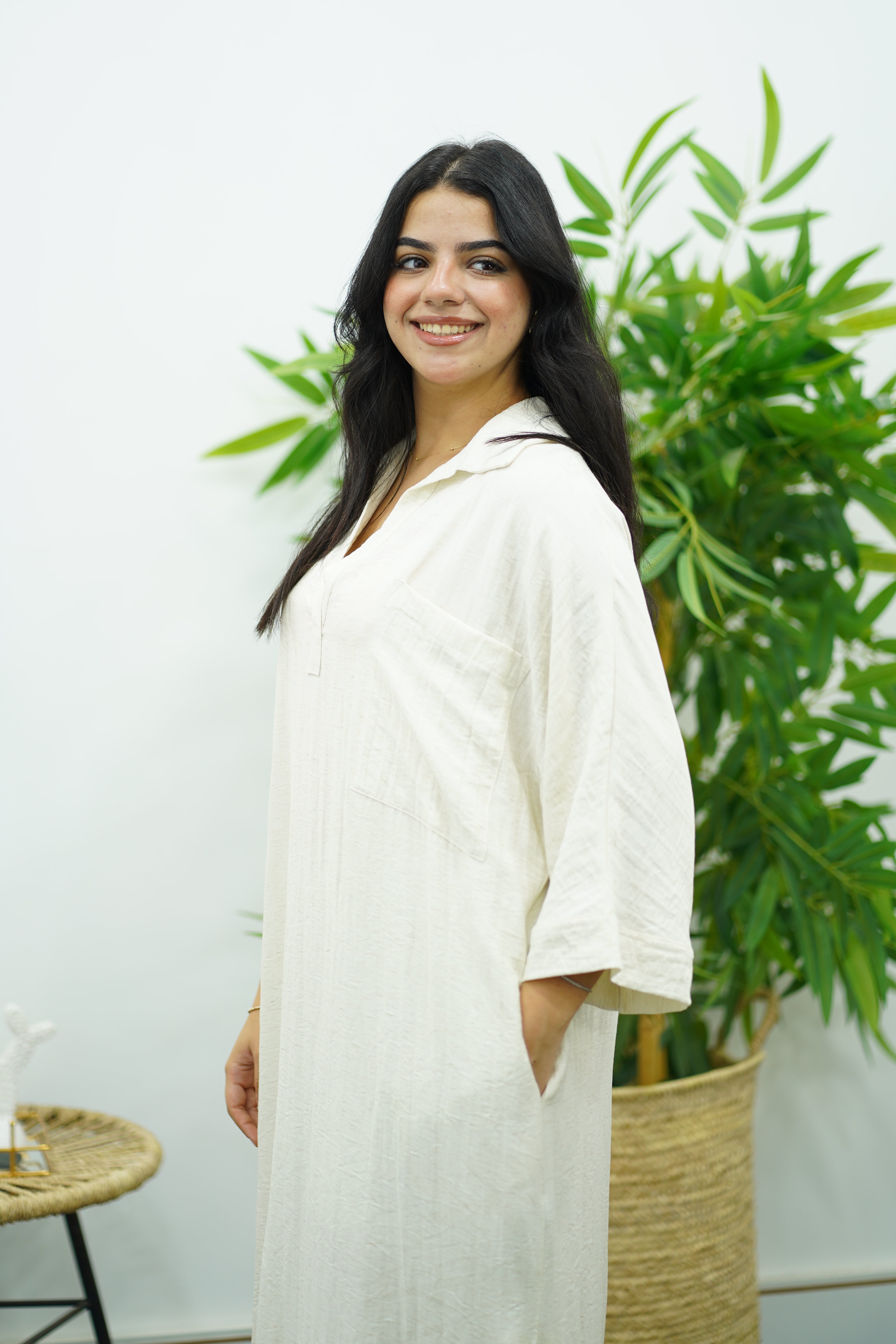 Robe Gandoura en crêpe - Blanc cassé