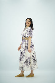 Robe Blanche à Motif Toile de Jouy Urbain