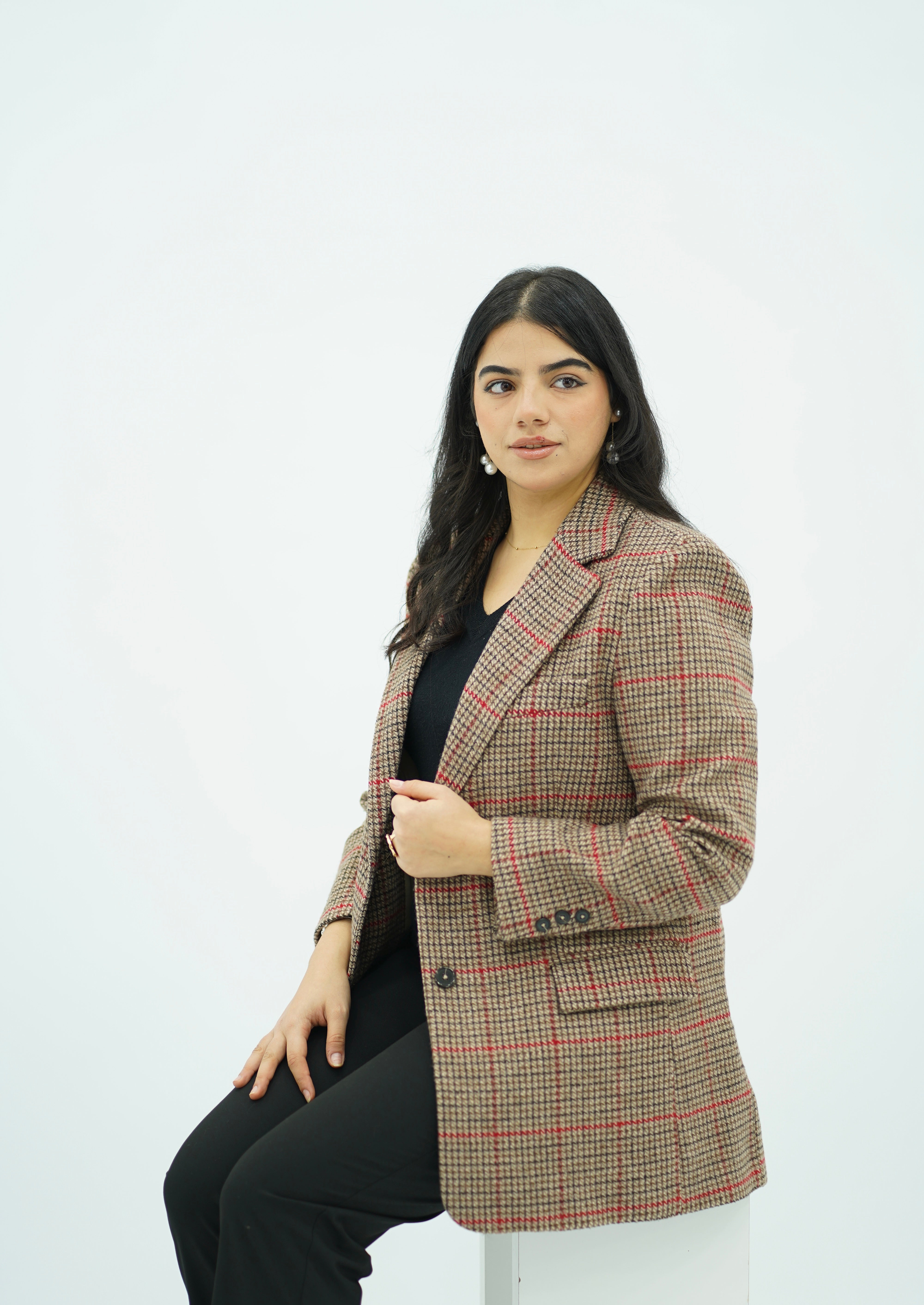 Blazer Oversize à Motif Écossais