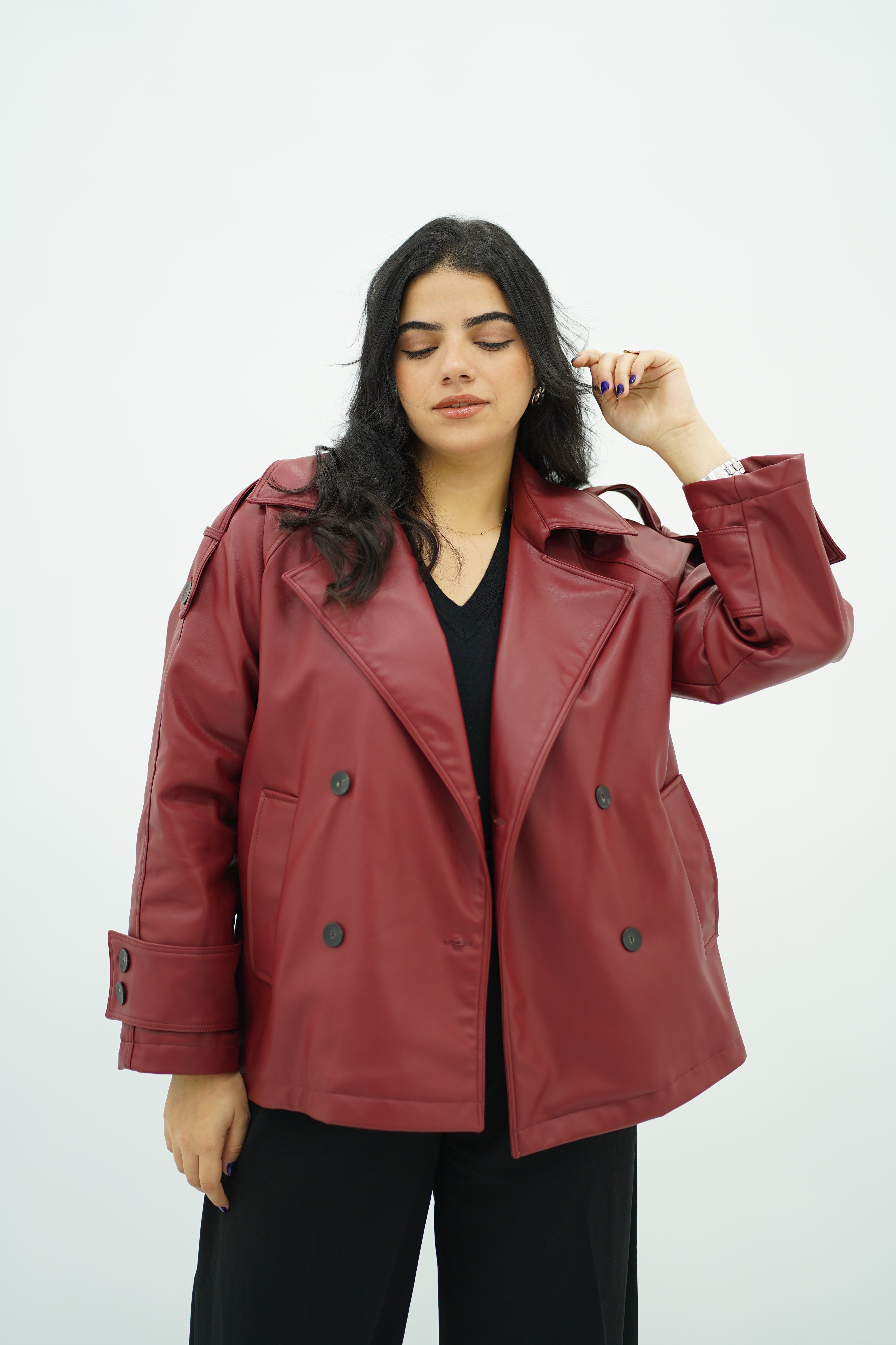 Trench Court en Similicuir Bordeau